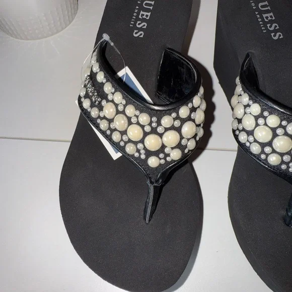 Guess Black Platform Wedge Sandals - Picture 9 of 15